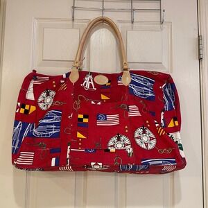 Accessory Works Red Nautical Canvas Weekender Bag Maritime Flag Travel Tote